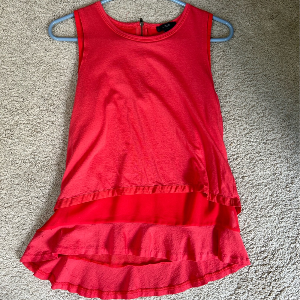 J crew bright pink orangey layered shirt zip